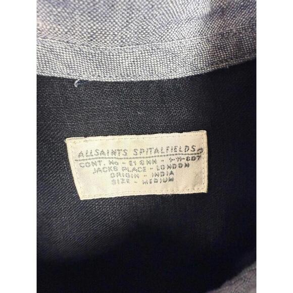 AllSaints 100% Linen Long Sleeve Button Down Breathable Blue Black Preppy M - Picture 2 of 6